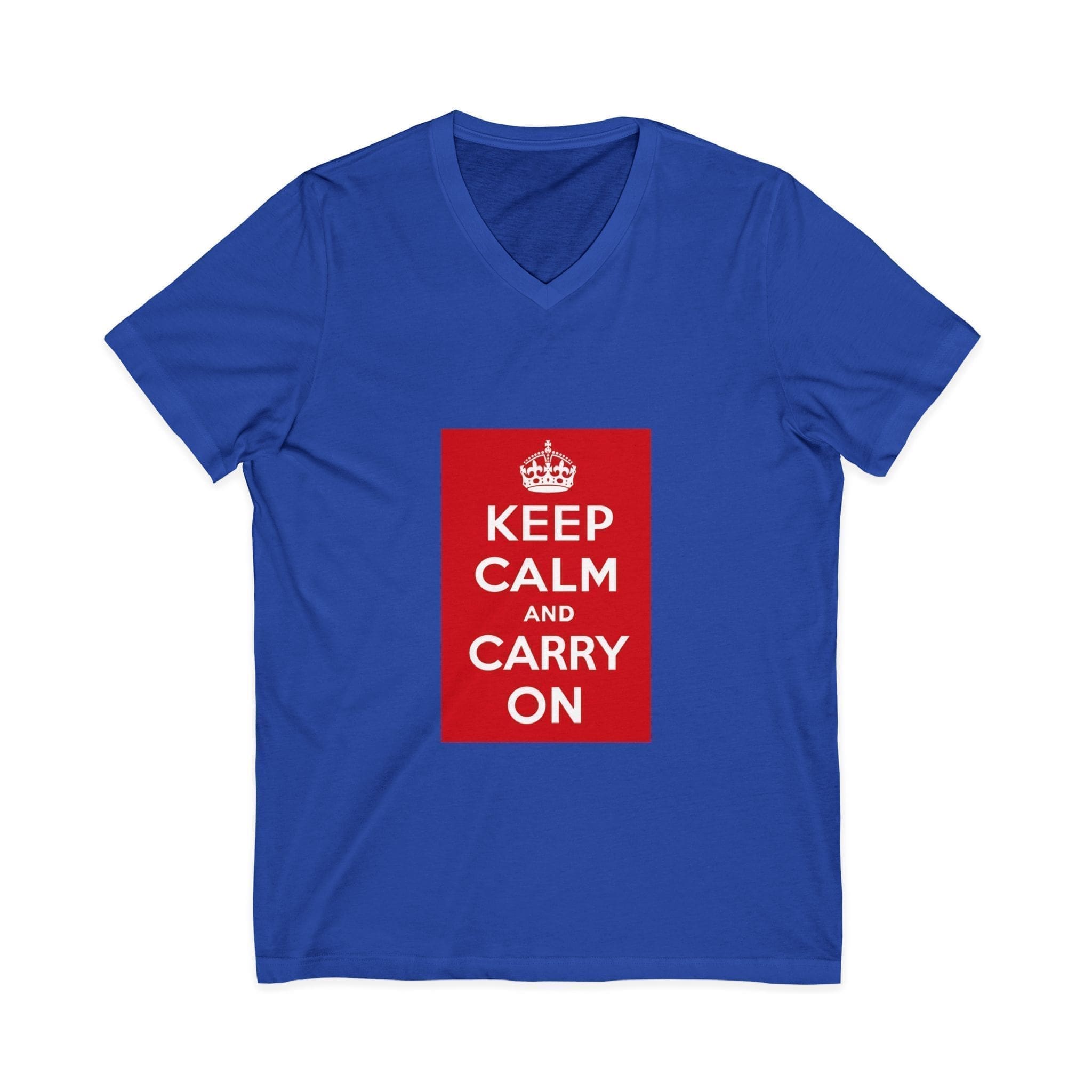 Keep Calm and Carry On V-Neck Tee True Royal 2XL