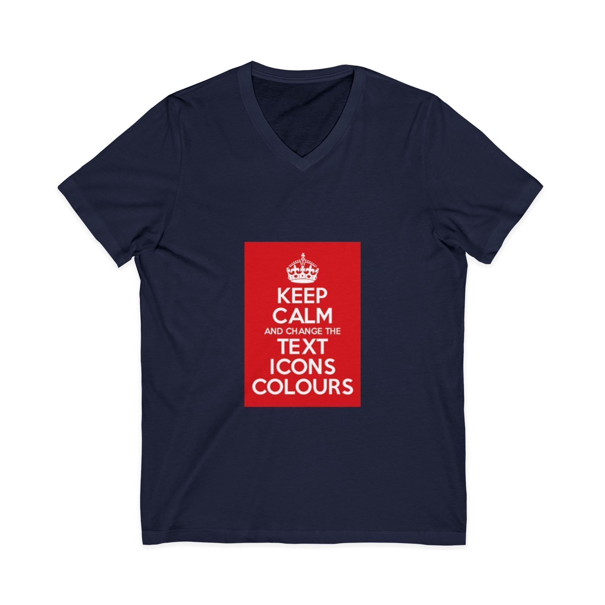 Keep Calm customizable V-Neck Tee Navy 2XL