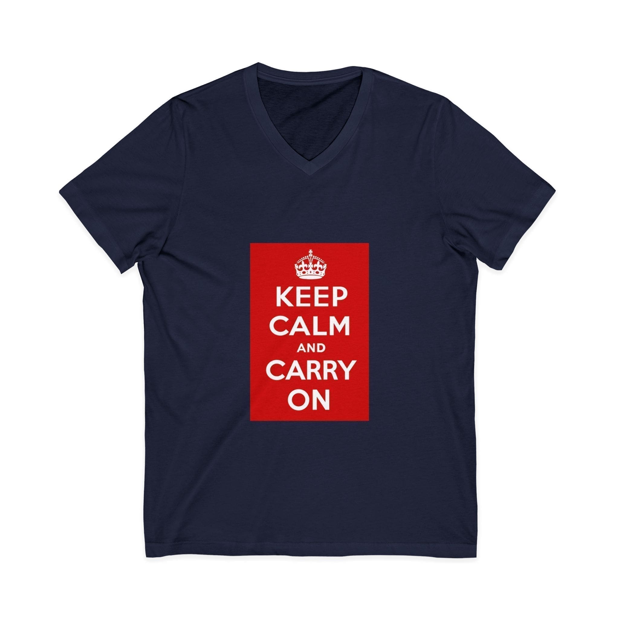 Keep Calm and Carry On V-Neck Tee Navy 2XL