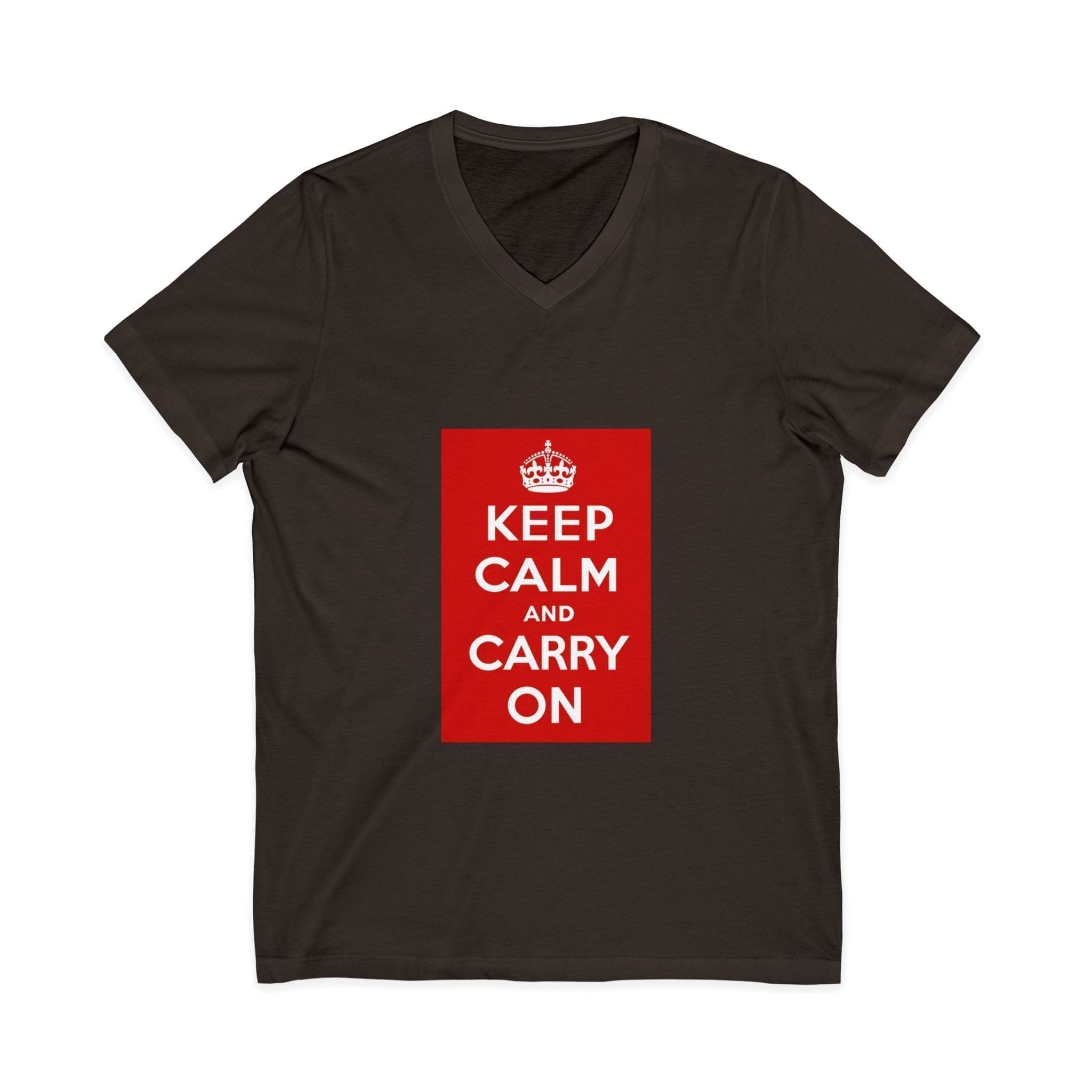 Keep Calm and Carry On V-Neck Tee Brown 2XL