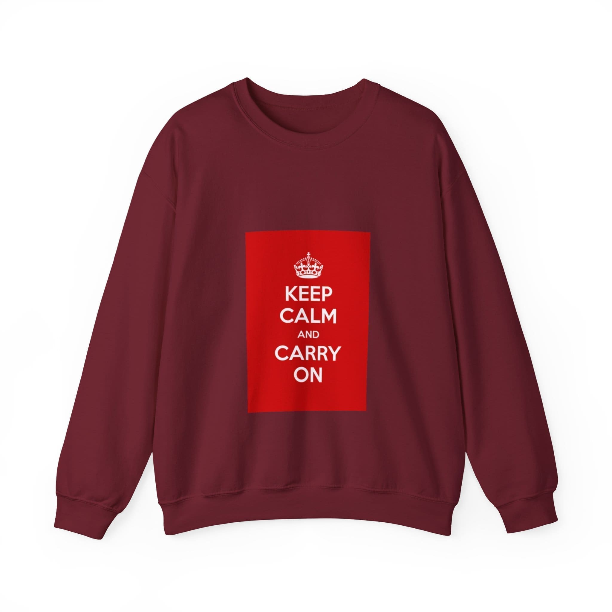 Keep Calm and Carry On Crewneck Sweatshirt Garnet 2XL