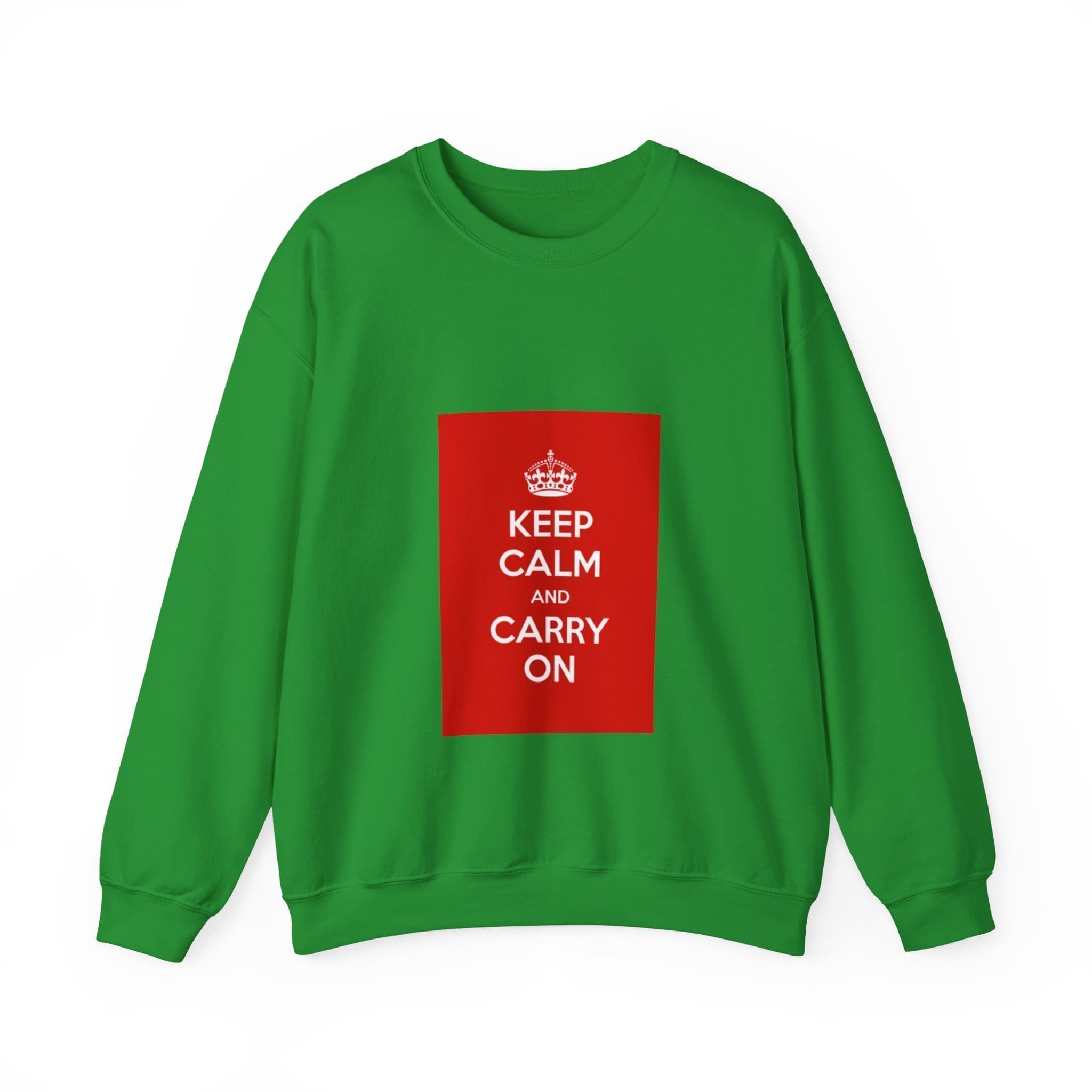 Keep Calm and Carry On Crewneck Sweatshirt Irish Green 3XL