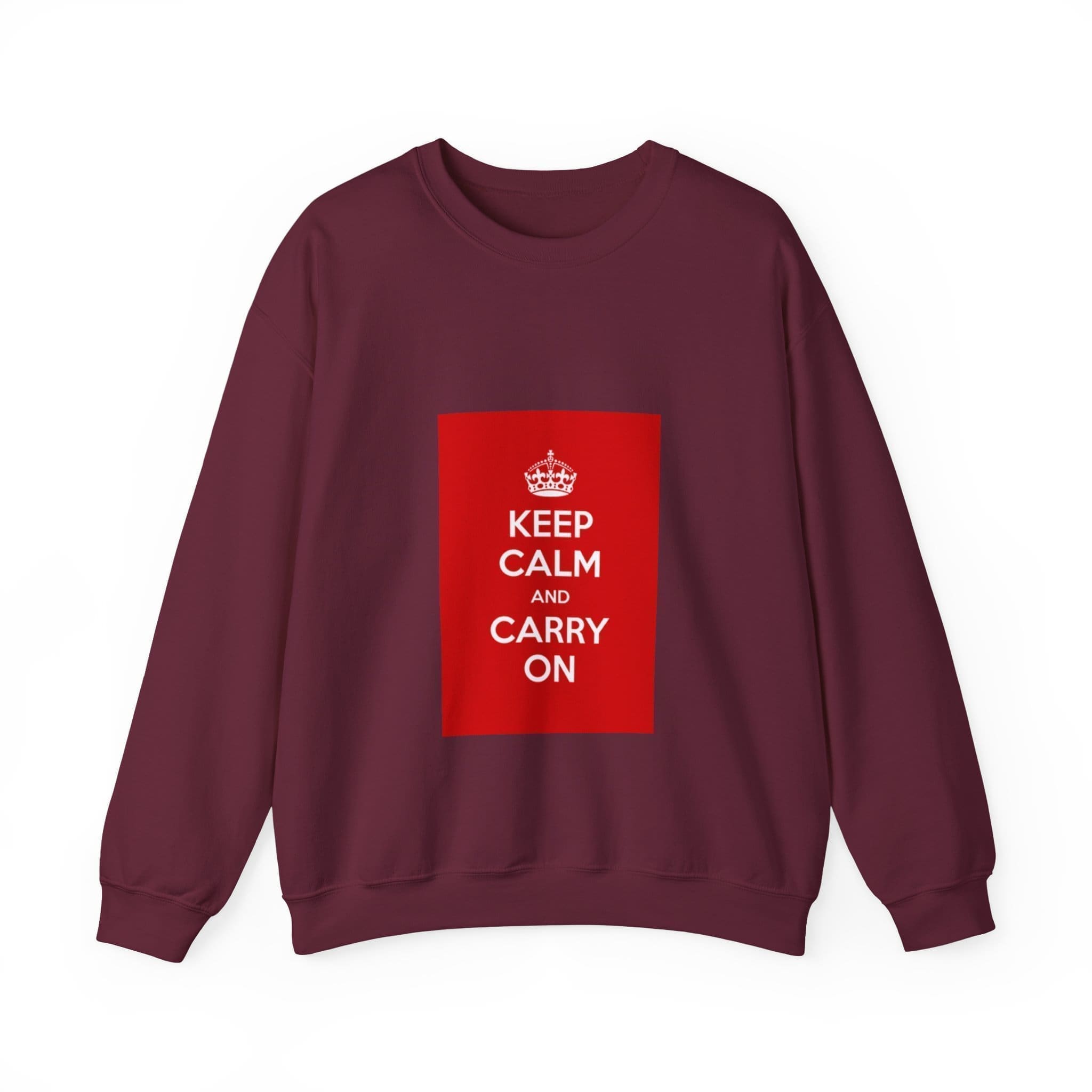 Keep Calm and Carry On Crewneck Sweatshirt Maroon 3XL