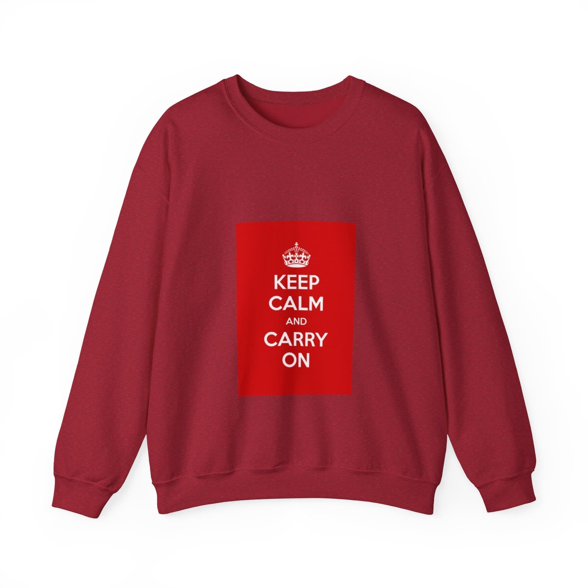 Keep Calm and Carry On Crewneck Sweatshirt Antique Cherry Red 2XL