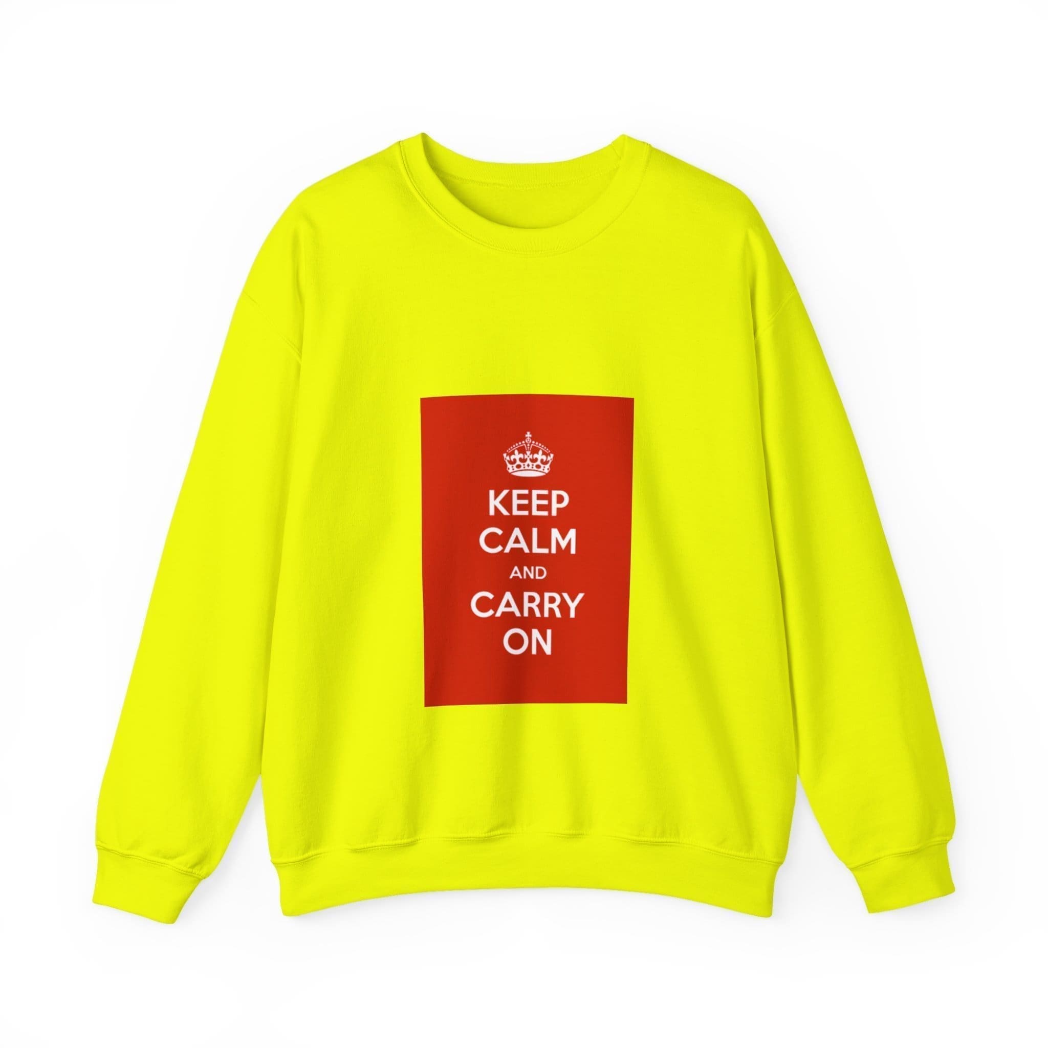 Keep Calm and Carry On Crewneck Sweatshirt Safety Green 2XL